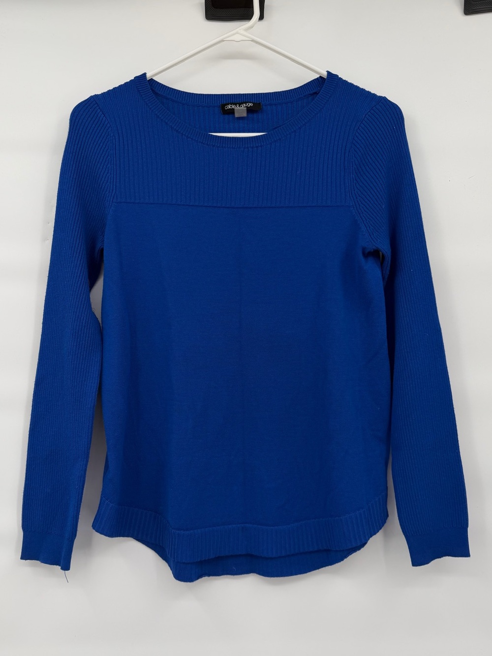 Cable and gauge rayon royal blue lightweight sweater top